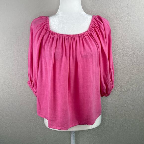 Topshop Pink Linen Blend Square Neck 3/4 Sleeve Summer Swing Top 6/Medium NWT - Picture 10 of 10